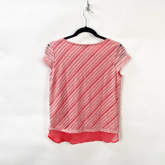 The Limited XS Womens Pink Diagnoal Striped Layer Tee Top Blouse - Picture 6 of 8